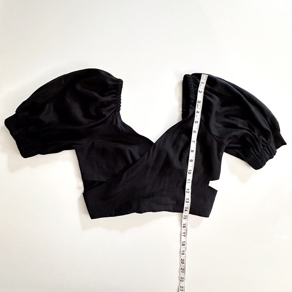 NWT Anthropologie‎ Black Crop Top Puff Sleeve Blouse Criss Cross Open Back Party - Picture 7 of 14